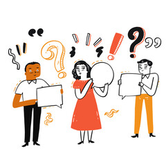 Different people holding sign a bubble