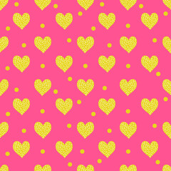 Hearts pink and gold color background, seam less pattern