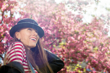 Beautiful woman in spring park