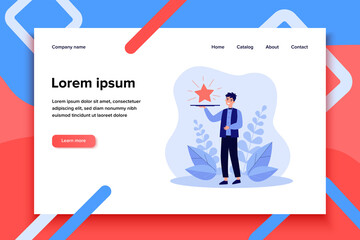 Waiter carrying star on tray. Restaurant offering premium service. Vector illustration for premium quality, vip bonus, advertisement concepts