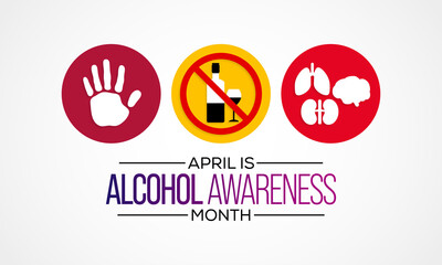 Alcohol awareness month is celebrated annually in April to educate the public and highlight the dangers of alcohol misuse. vector illustration.