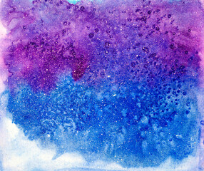 abstract watercolor background with drops, purple, blue
