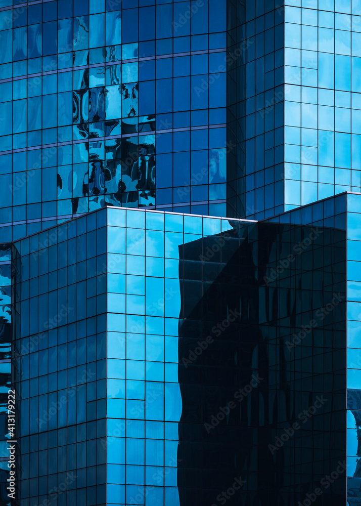 Aufkleber building facade reflection blue mirror architecture details business background