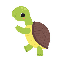 Happy Green Turtle Walking and Smiling Vector Illustration