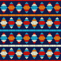 Mexican plaid. Seamless pattern. Design with manual hatching. Textile. Ethnic boho ornament. Vector illustration for web design or print.