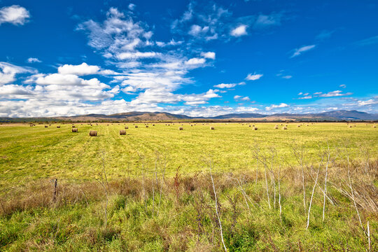 Krbava field. Scenic rural landscape of Lika region