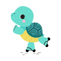 Cute Turtle with Shell and Short Feet Roller Skating Vector Illustration
