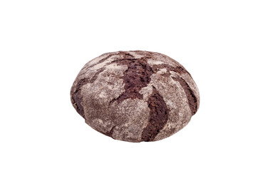 Black round bread shot from the side on a white background