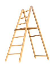Wooden ladder household tool. Step ladder for domestic and construction needs. Isolated vector illustration