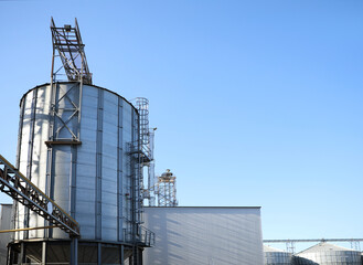 View of modern granaries for storing cereal grains outdoors