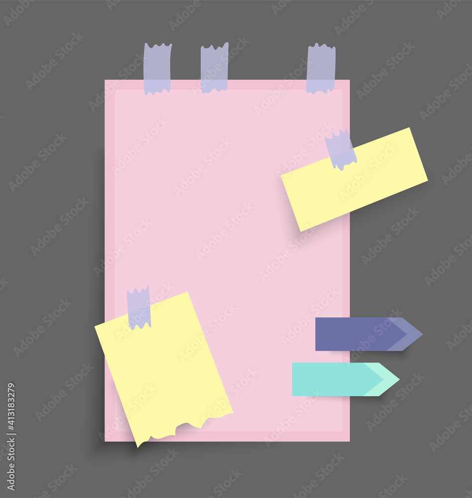Poster paper notes stickers. place for memo messages on paper sheets. blank sticky place for to do list and