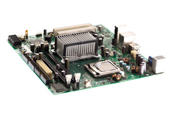 computer motherboard on white background