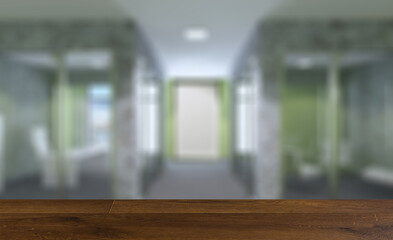 Background with empty table. Flooring. Modern office Cabinet.  3D rendering.   Meeting room