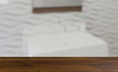 Background with empty table. Flooring. Modern Bathroom Interior Design. 3D rendering.