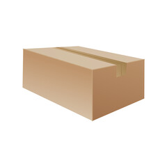 Box. Cardboard box mockup. Mail container. Brown recycling cardboard delivery box or postal parcel packaging, realistic vector illustration isolated on white background