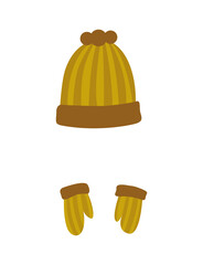 Fototapeta premium Winter warm hat and gloves. Clothes for winter or autumn. Stylish clothes for cold weather. Icons set for web and mobile design