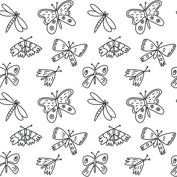 doodle butterfly vector illustration, pattern, ideal for print, nature theme