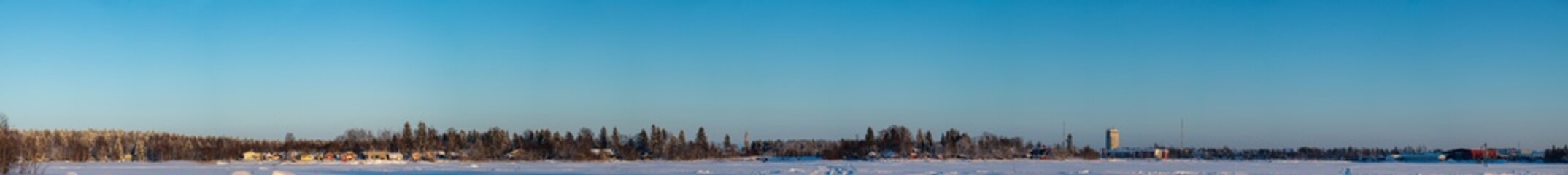 Fototapeta na wymiar Wide panorama winter view to the Raahe town in Finland