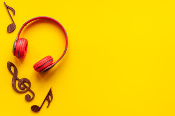 Headphones with musical notes. Listen to the music concept