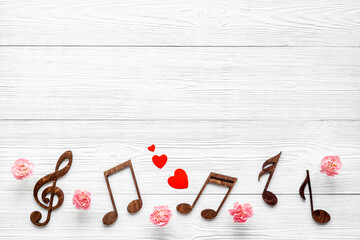 Valentines day music with notes and flowers. Songs of love