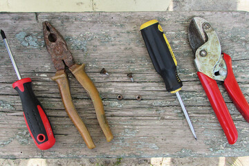 set of tools on wood