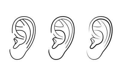Human left ear set, simple linear drawing, vector illustration - obrazy, fototapety, plakaty