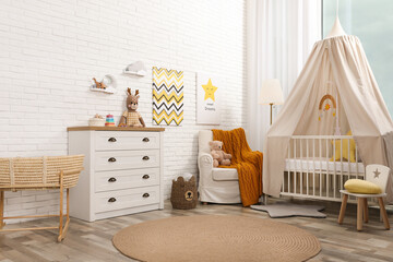 Stylish baby's room with comfortable cot. Interior design © New Africa