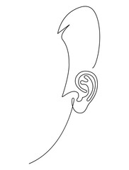 Man left ear, simple linear drawing, vector illustration