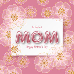 Happy Mothers day background with 3d letters and flowers. Greeting card, invitation or sale banner template