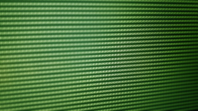 Digital binary code data on computer screen. Hacker concept background patternt