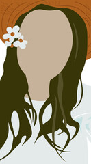 Beautiful woman.Portrait of young woman with beautiful hair and flowers. Side view. Isolated on a white background.