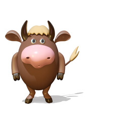 3D rendering of cute cartoon bull.