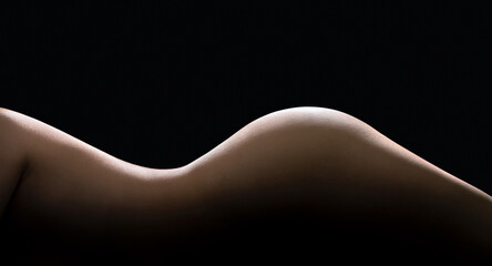 Female body curves in dark. Sexy shape and figure of a beautiful nude woman. Slim waist and perfect...