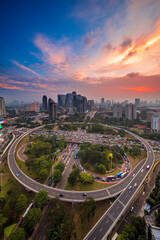  jakarta Cityscape. Jakarta is the capital city of indonesia. This is the iconic buildings in the heart of business area, Sudirman Street.  © alfin