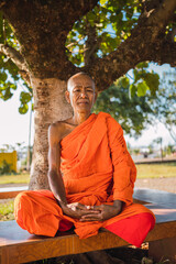 Buddhist monk sitting under a tree