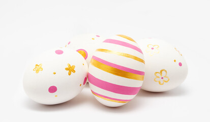 Fototapeta na wymiar Colorful perfect handmade painted easter eggs isolated on a white background
