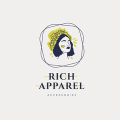 Hand drawn fashion woman logo template