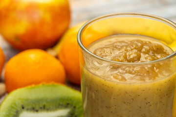 Detox food & drink healthy lifestyle: Healthy diet. close up of fresh juice glass.  Selective focus