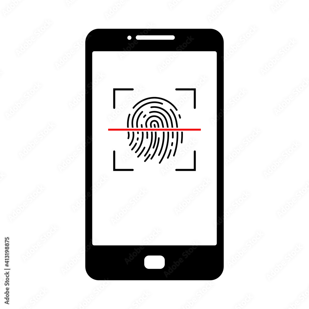 Poster smartphone unlocking icon. fingerprint scan icon. vector illustration.