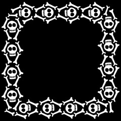 Square frame with skulls and bones. Theme of Day of the Dead and death. Vector border, background of Halloween