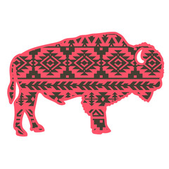 Bison aztec style. Tribal design ethnic ornament vector print art color graphic illustration isolated on white