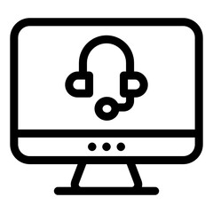 
Computer with headphones denoting glyph icon of online service
