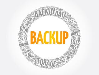 Backup word cloud, technology concept background
