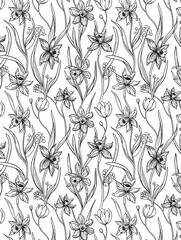 Daffodils flowers. Vector background. Surface design, fabric, wallpaper illustration