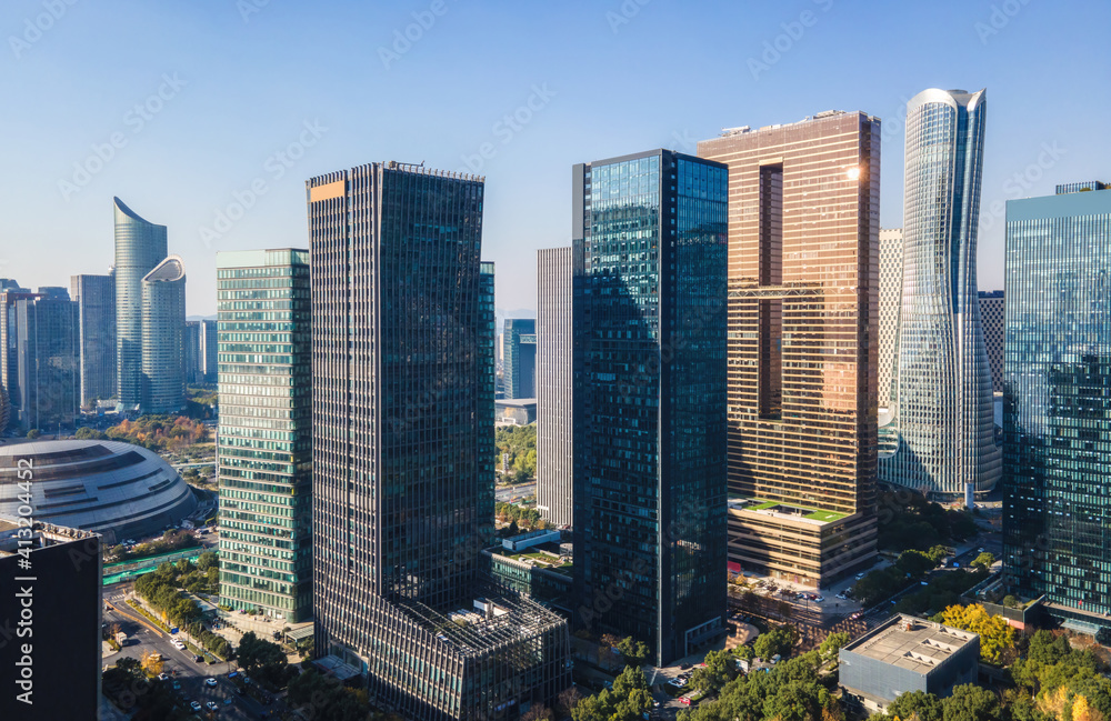 Wall mural aerial photography of hangzhou city scenery and modern architectural landscape in the financial dist