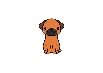 正面を向いて座る垂れ耳犬のイラスト（カラー3）