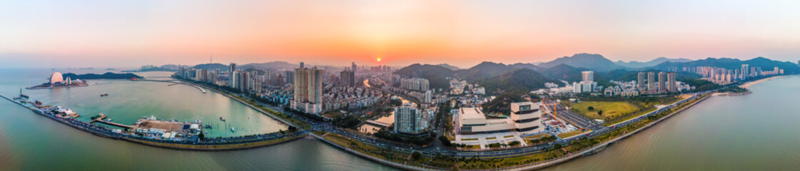 Fototapeta na wymiar Aerial photography of Zhuhai coastline city scenery and sunset