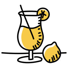 
Glass with lemon denoting hand drawn icon of summer drink 
