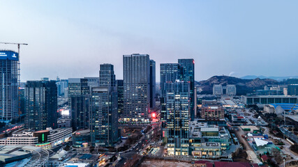 Naklejka premium Aerial photography of modern architectural landscape in Qingdao Coastline Financial District