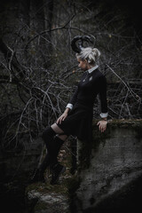 Witch in the form of a student in the forest